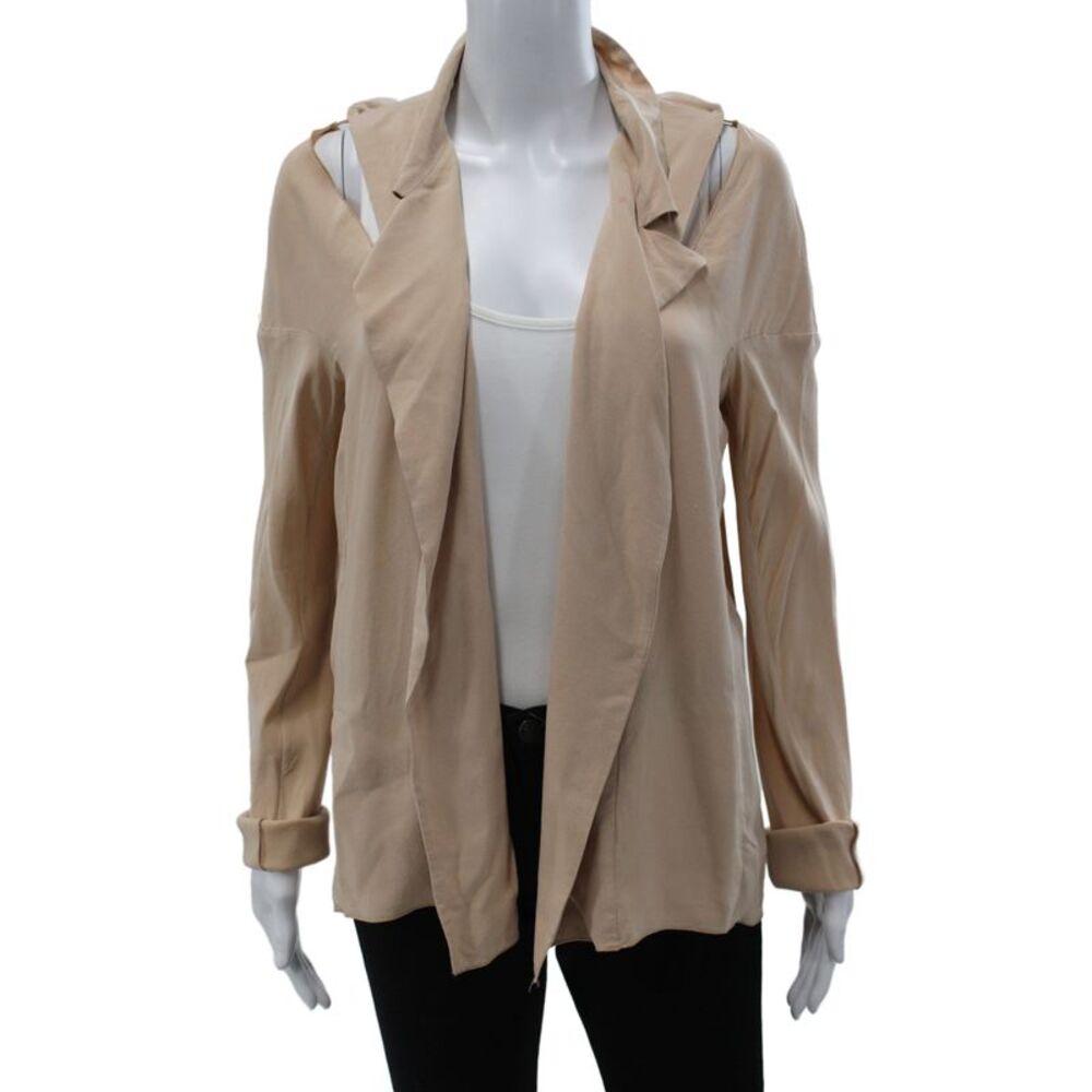 Marni Womens Kimono Jacket Silk Beige Long Sleeve Crew Neck Size 42